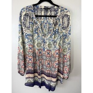Signature Studio Plus Size Boho Multiprint Blouse W Tassels Size 1X